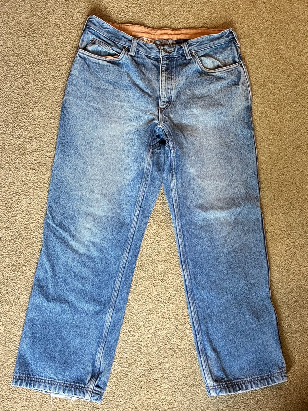 Duluth Trading Co Relaxed Fit Flannel Lined Insulated Jeans Men 34x29 Blue Denim